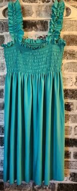 FC Teal Ruched Elastic Bust & Straps Knee Length Tank Dress Size L- XL